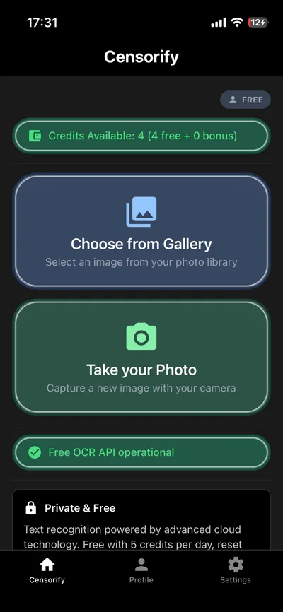 Censorify App Interface - Smart Document Redaction