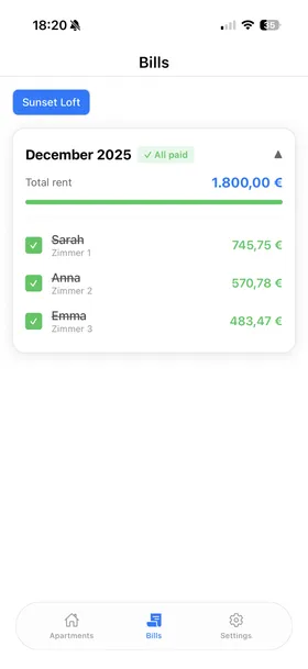 SplitRent Nebenkostenabrechnung