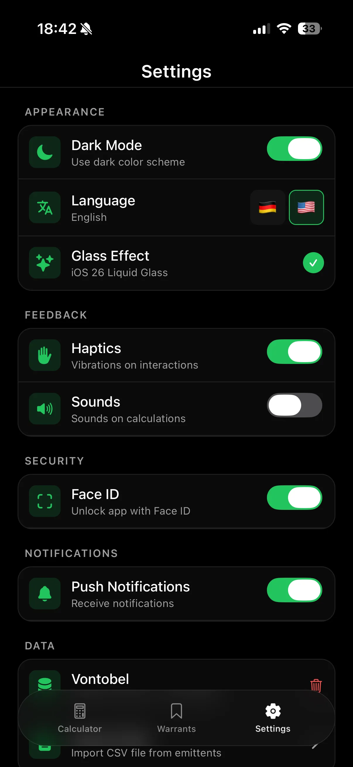 Derivate Settings
