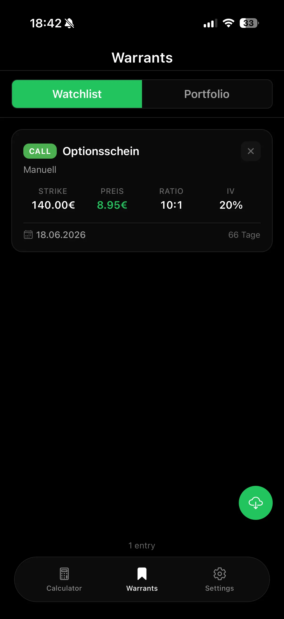Derivate Watchlist - Optionsscheine beobachten